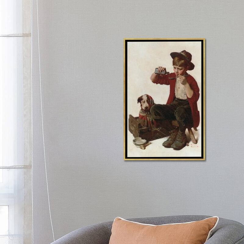 iCanvas "Sick Puppy" by Norman Rockwell Framed