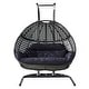 preview thumbnail 14 of 13, 2-Person Hanging Egg Swing Chair with Metal Stand Handcrafted Wicker Breathable Cushion