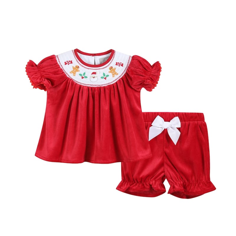 Lil Cactus Red Velvet Christmas Smocked Dress and Bloomers Set