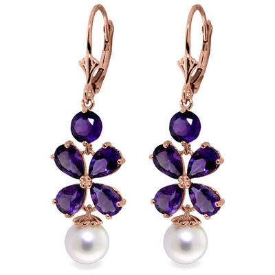 6.28 Carat 14K Solid Gold Chandelier Gemstone Earrings Amethyst Pearl