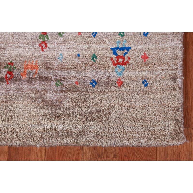 Hand Knotted Oriental 100% Wool Carpet Tribal Animal Pictorial Brown Gabbeh Runner Rug - 11' 9'' X 2' 7''