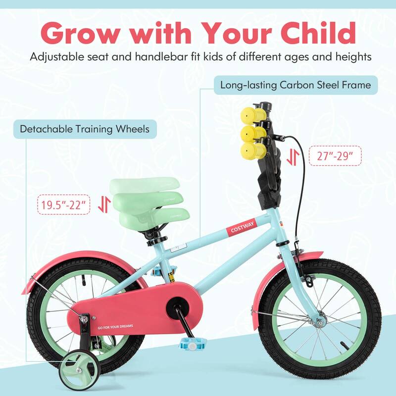 Costway 14" Kids Bike with Adjustable Saddle Handlebar Removable