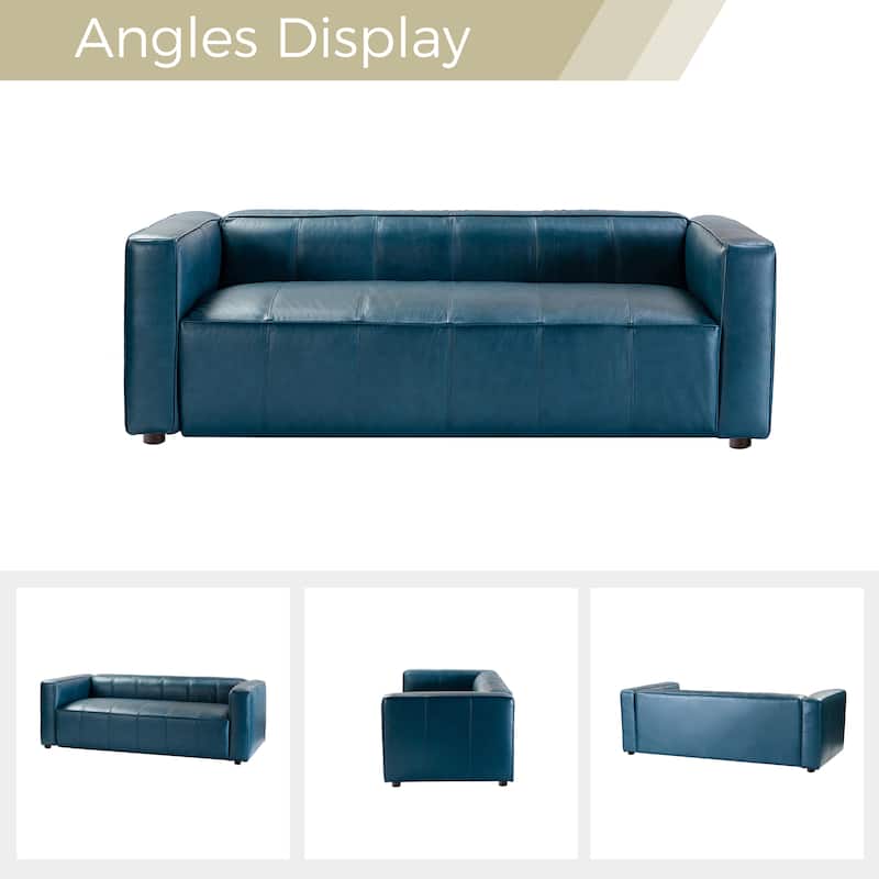 Donia Mid-Century Modern Leather 82" Curved Sofa with Wooden Legs by HULALA HOME