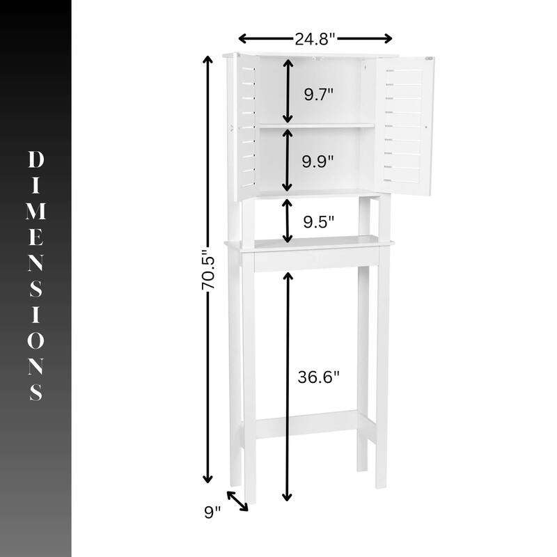 Santorin Over The Toilet Storage Cabinet with Double Vented Doors - 24.8"L x 9"W x 70.5"H