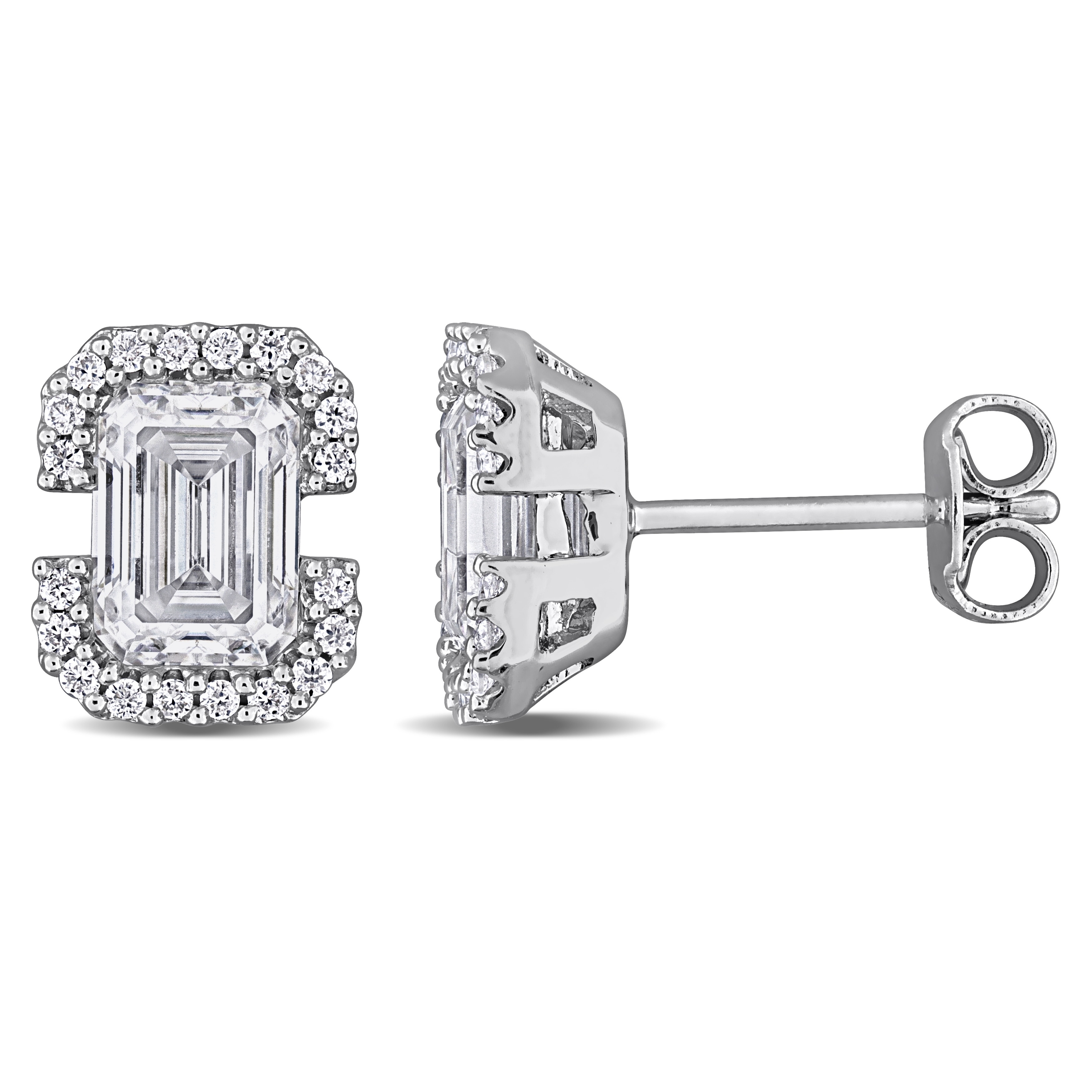 Miadora Created Moissanite Halo Stud Earrings Sterling Silver