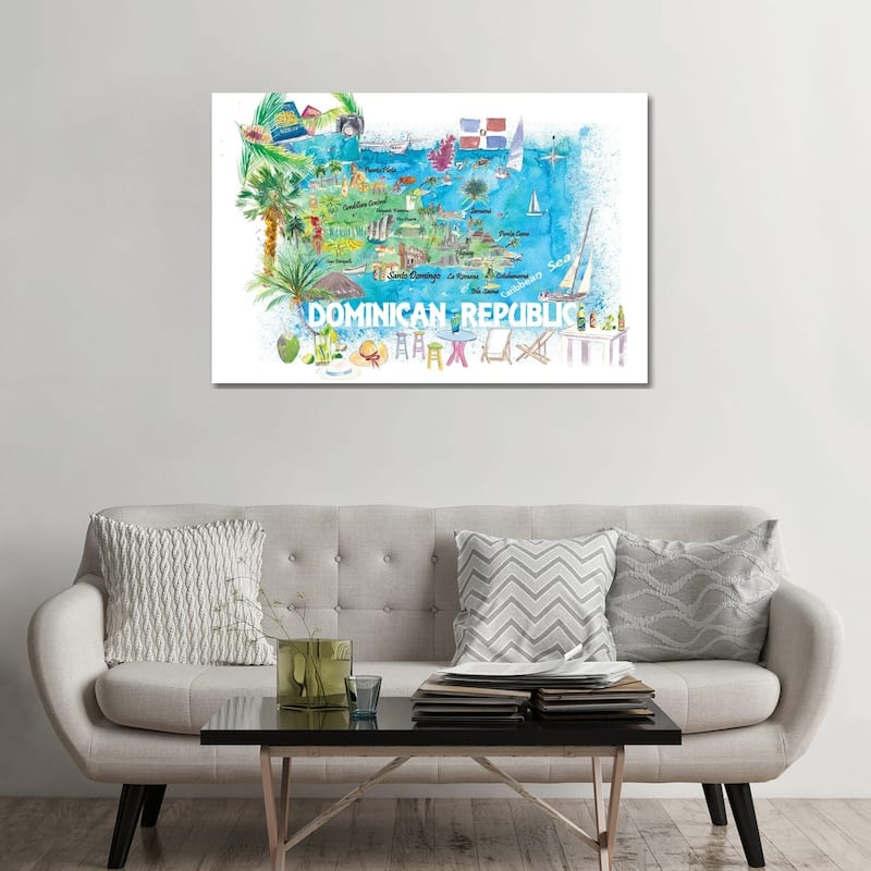 iCanvas "Dominican Republic Illustrated Travel Map With Roads And Highlights" by Markus & Martina Bleichner Canvas Print - 32x48x1.5