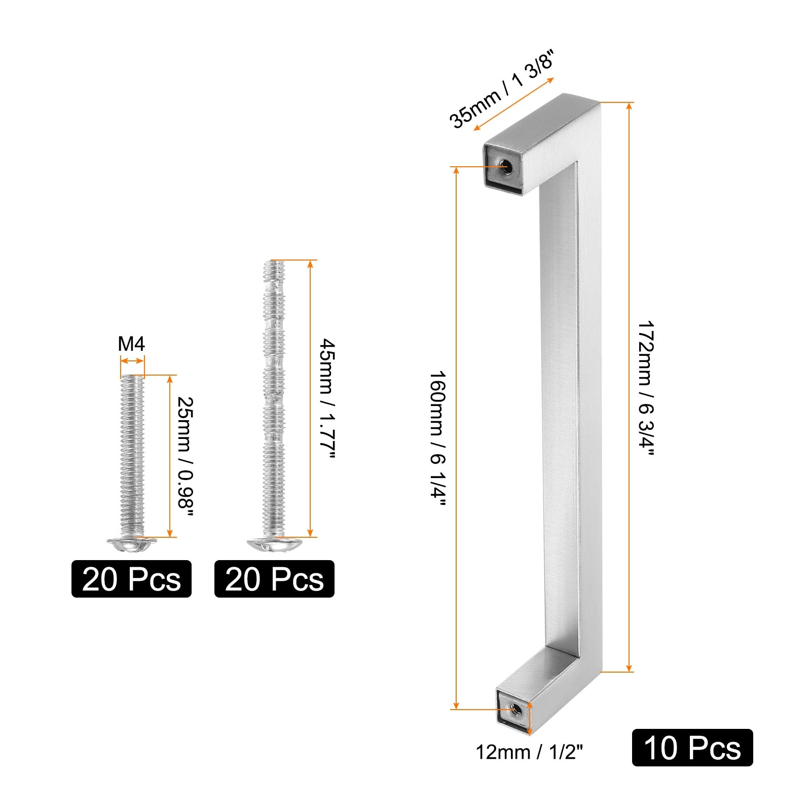 Square Bar Drawer Handles, Modern Kitchen Cabinets Pulls Stainless Steel Slim Cupboard Pull