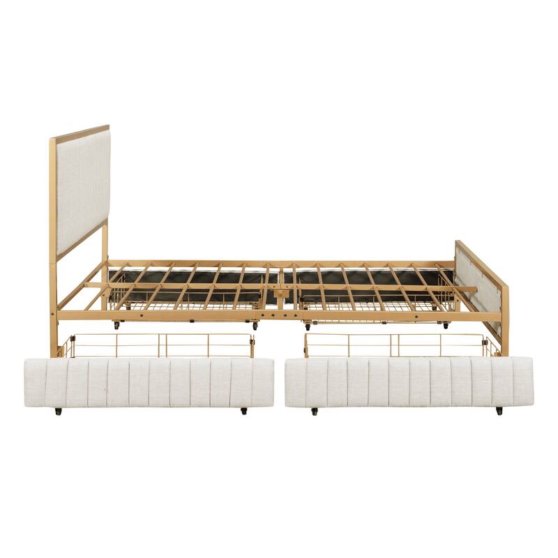 Linen Upholstered Metal Frame Bed, 4 Drawers Bed Bath & Beyond 39795072