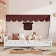 preview thumbnail 2 of 16, White and Brown Full Size Wooden Tent Bed with Fabric, Platform with Fence and Roof