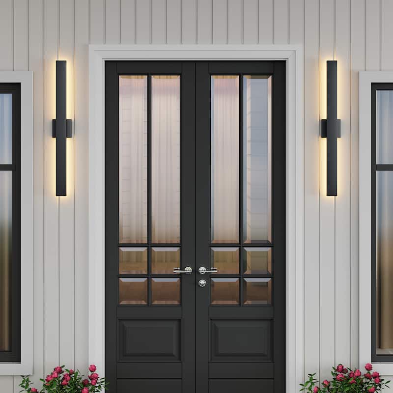 2-Pack Outdoor LED Wall Sconce Light Fixture - Large - Black