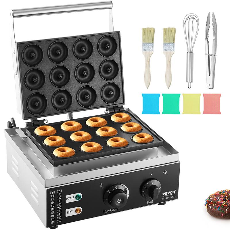VEVOR Electric Donut Maker Commercial Doughnut Machine with Non-stick Surface for Restaurant and Home Use - 12 grids