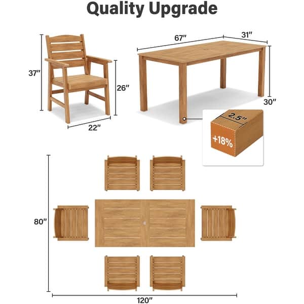 WINSOON 7-Piece HIPS All Weather Outdoor Patio Dining Sets with Umbrella Hole, 1-Table and 6-Chairs