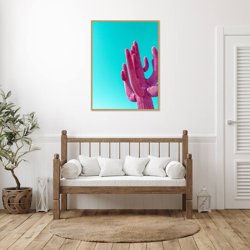 Magenta Pink Saguaro by Tom Windeknecht Framed Canvas Wall Art Print - Sylvie Bright Gold