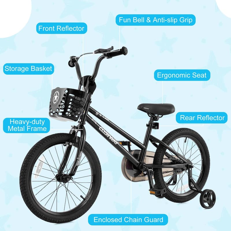 Costway 12"/14"/16"/18" Kid’s Bike with Training Wheels Adjustable - See Details