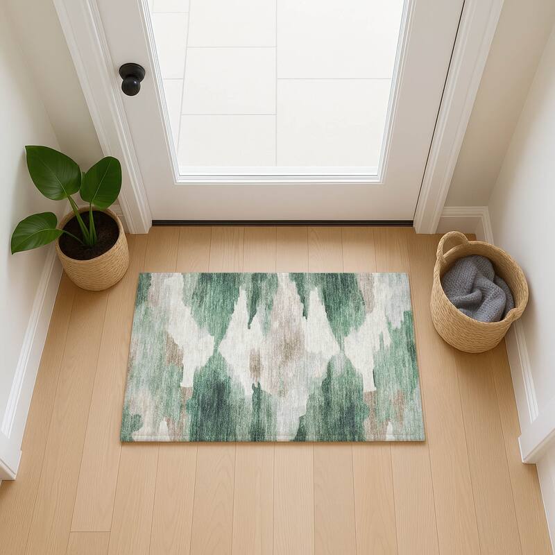 Machine Washable Indoor/ Outdoor Abstract Watercolor Chantille Rug