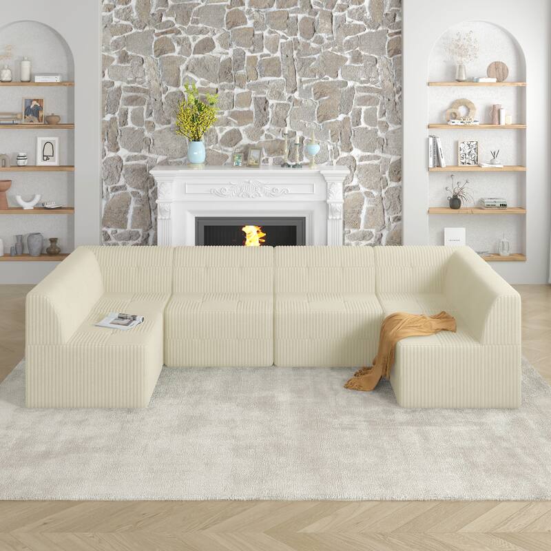 Modern Minimalist Modular Sectional Sofa with Terrycloth Upholstery and Wide Foam Seating for Living Room and Guest Room