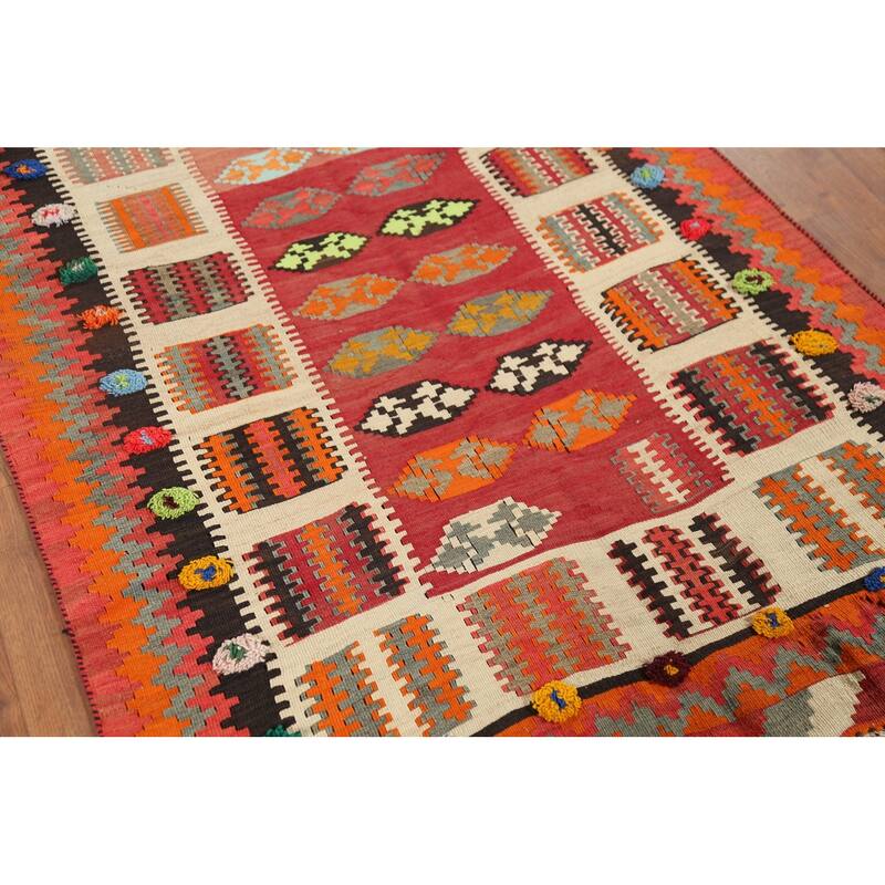 Vegetable Dye Kilim Qashqai Persian Antique Rug Tribal Wool Carpet - 3'10"x 7'3"