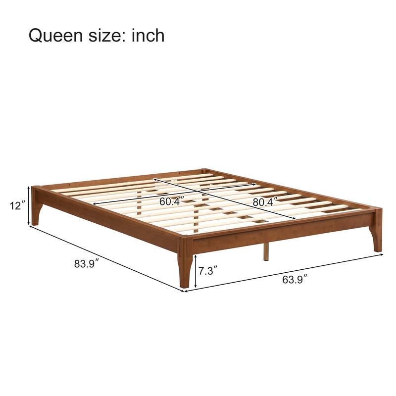 Bamboo Bed Frame Modern Platform Bed Wood Slat Support Low Profile Bed Open Frame with Under Bed Storage and Center Support Legs