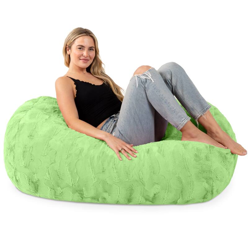 Jaxx 4 Foot Saxx Bean Bag Sofa for Kids, Teens and Young Adults - Faux Fur - Lime Green