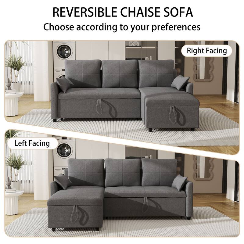 L-Shaped Reversible Sectional Sleeper Sofa with Storage Chaise & Pull-Out Bed