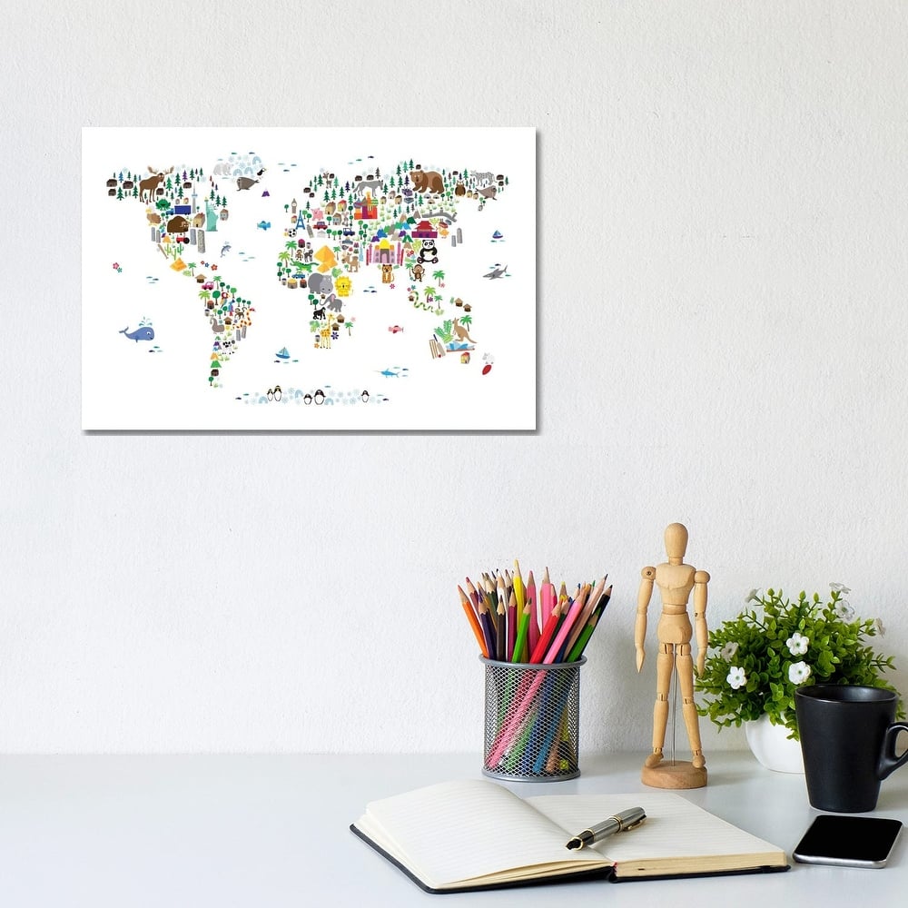 iCanvas "Animal Map of The World" by Michael Tompsett Canvas Print