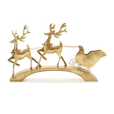 Hammered Metal Deer with Sleigh 40.5"L - N/A