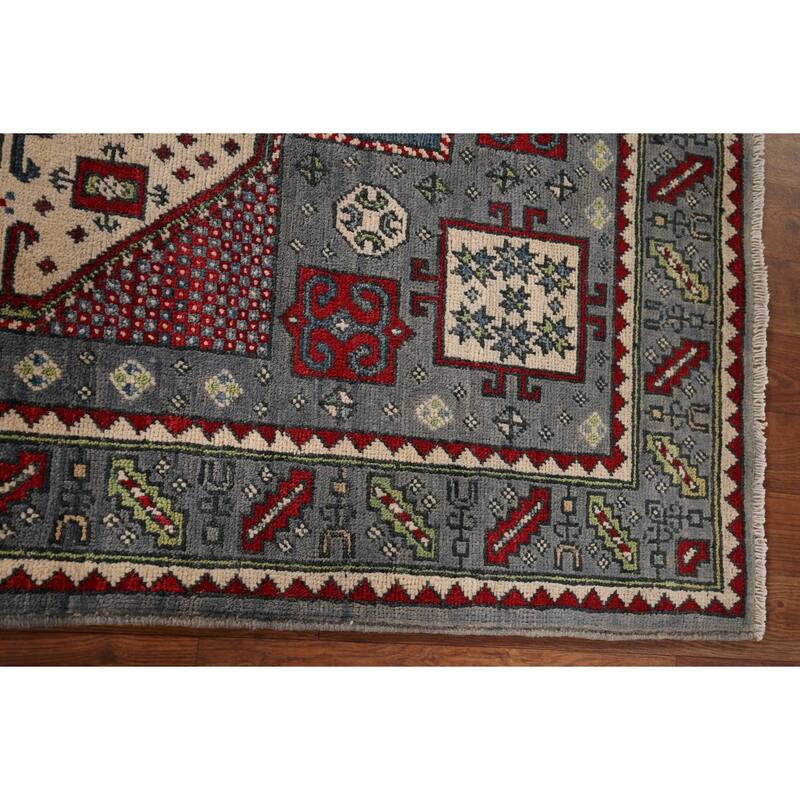 Geometric Kazak Accent Rug Hand-Knotted Wool Carpet - 3'4" x 4'10"
