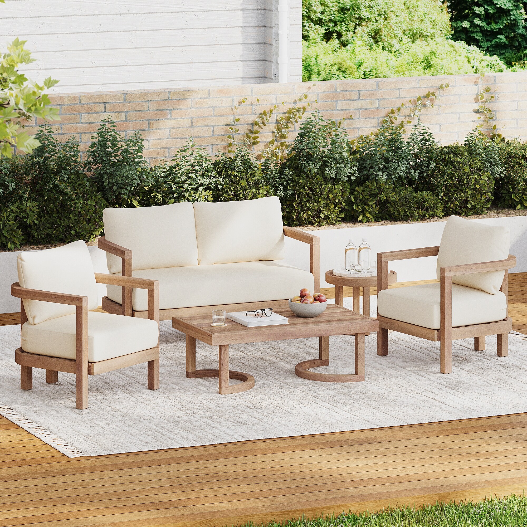 Red Barrel Studio® Set Of 2, Acacia Wood Outdoor Club Chair, Deep Seating With Soft Cushion, Porch Chairs For Garden, Backyard Porch Balcony, Teak Finish & Beige Cushion