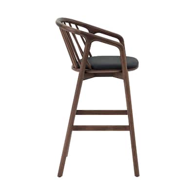 Echo Solid Wood and Black Faux Leather Bar or Counter Height Barstool