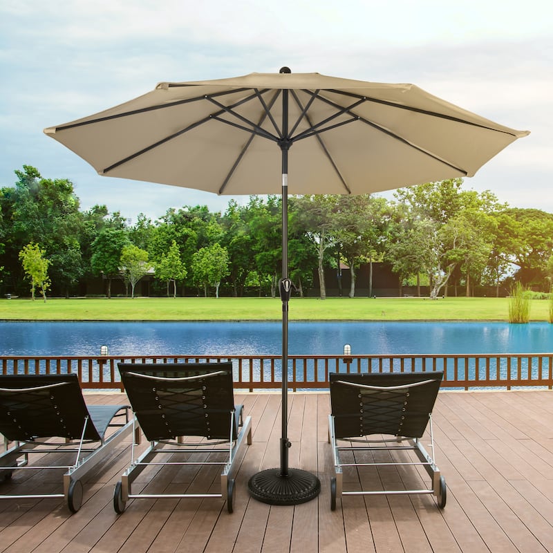 Patio Umbrella with Auto Tilt - 10FT Easy Crank Outdoor Umbrella with Vented Canopy by Pure Garden (Sand)