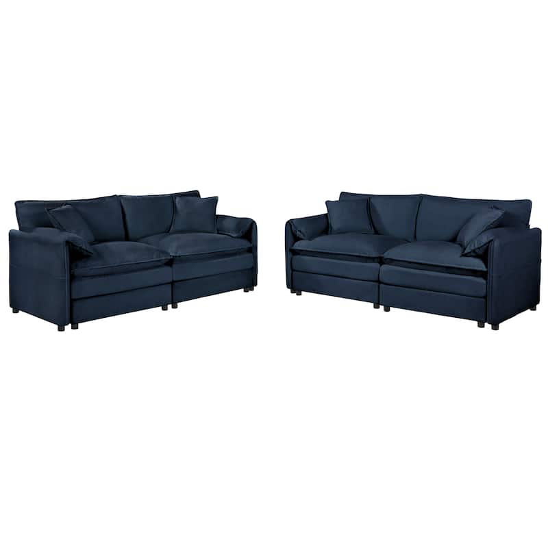 Modern Chenille Comfy Cloud Couches Set, Deep Seat Loveseat Sofas Set of 2 with Thickened Seat Cushions and Side Pockets