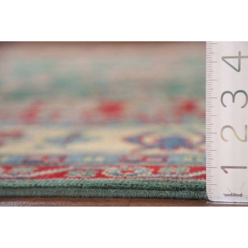 Hand Knotted Oriental 100% Wool Carpet Traditional Geometric Green Kazak Area Rug - 9' 9'' X 6' 7''