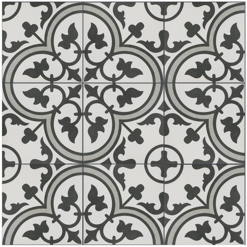 Merola Tile Arte Grey Encaustic 9.75" x 9.75" Porcelain Floor and Wall Tile