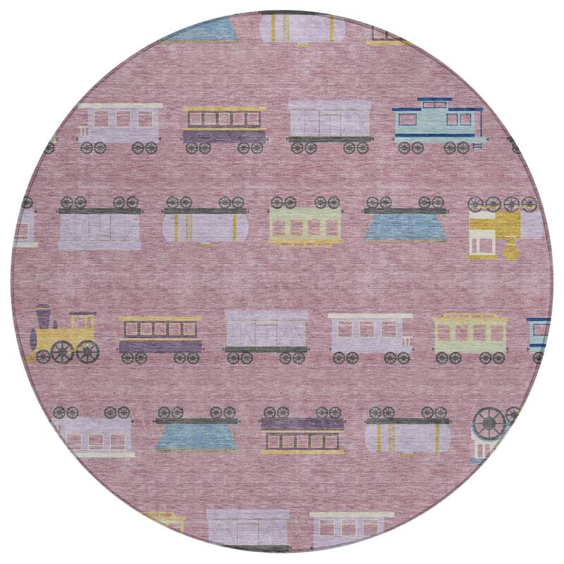 Machine Washable Indoor/ Outdoor Modern Train Chantille Rug