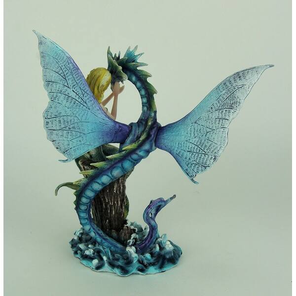 Shop Mermaid Sitting With Blue Sea Dragon Statue 11 75 X 9 5 X 4 5 Inches Overstock 24203389