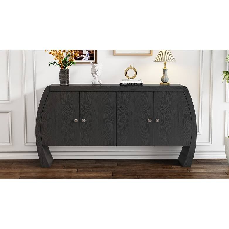 59" Vintage Console Table with Brass Handles