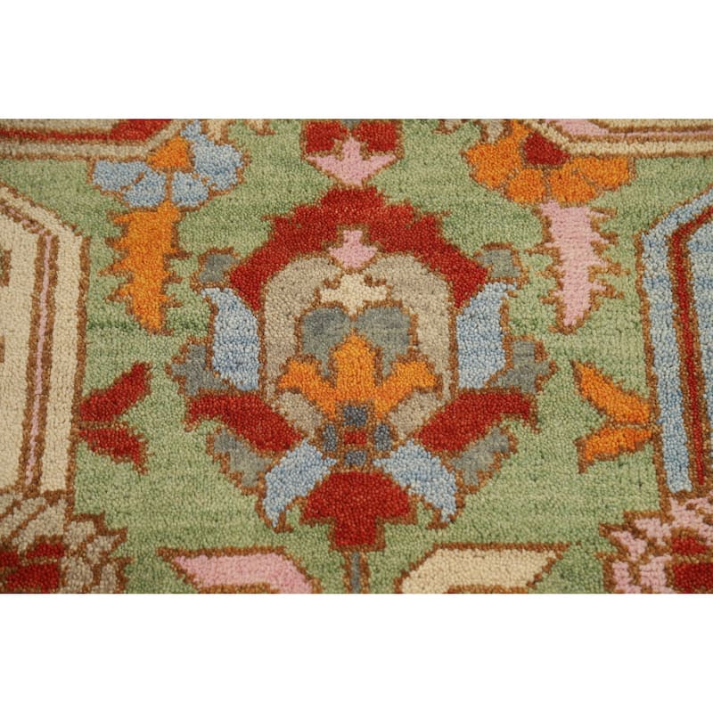 Hand Knotted Oriental 100% Wool Carpet Traditional Geometric Green Heriz (serapi) Area Rug - 9' 10'' X 8' 0''
