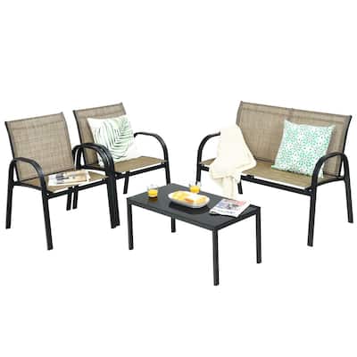4 pcs Patio Furniture Set with Glass Top Coffee Table - 42.5" x 24.4" x 31.5" (L x W x H)