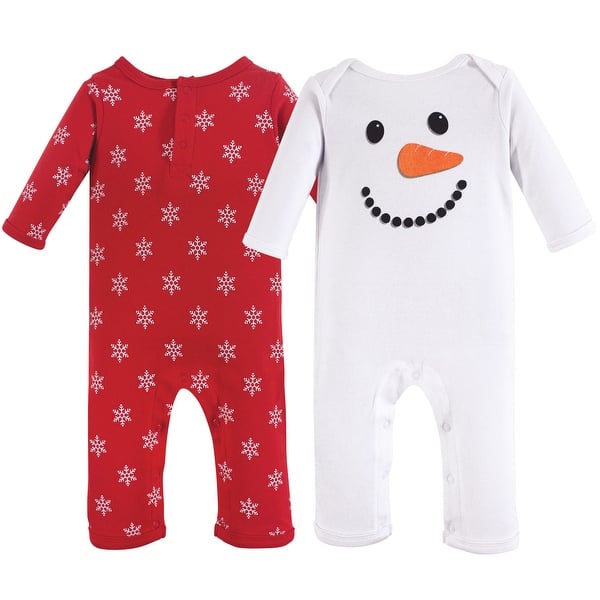 slide 1 of 1, Hudson Baby Infant Cotton Coveralls 2pk, Snowman 0 - 3 Months - White/Red