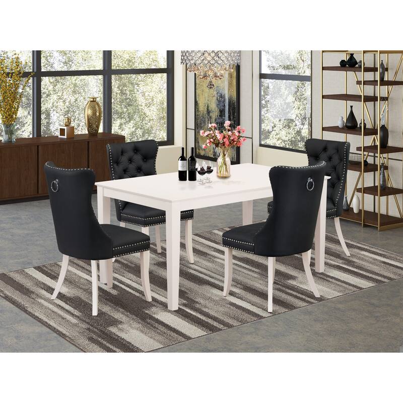 East West Furniture Dining Room Set Includes a Rectangle Dining Table and Upholstered Chairs, Linen White (Pieces Options) - CADA5-LWH-12