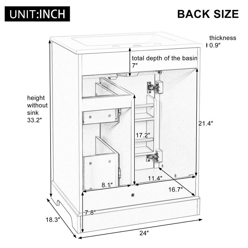 24" Bathroom Vanity with Sink for Small to Medium Bathrooms