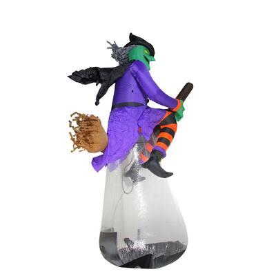 11' Pre-Lit Purple and Black LED Inflatable Flying Witch Halloween Outdoor Decor