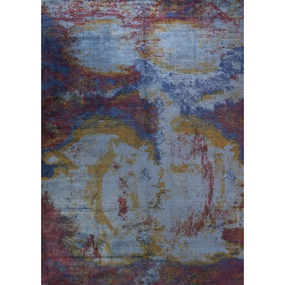 All-Over Colorful Abstract Indian Area Rug Handmade Wool Carpet - 9'11"x 13'1"
