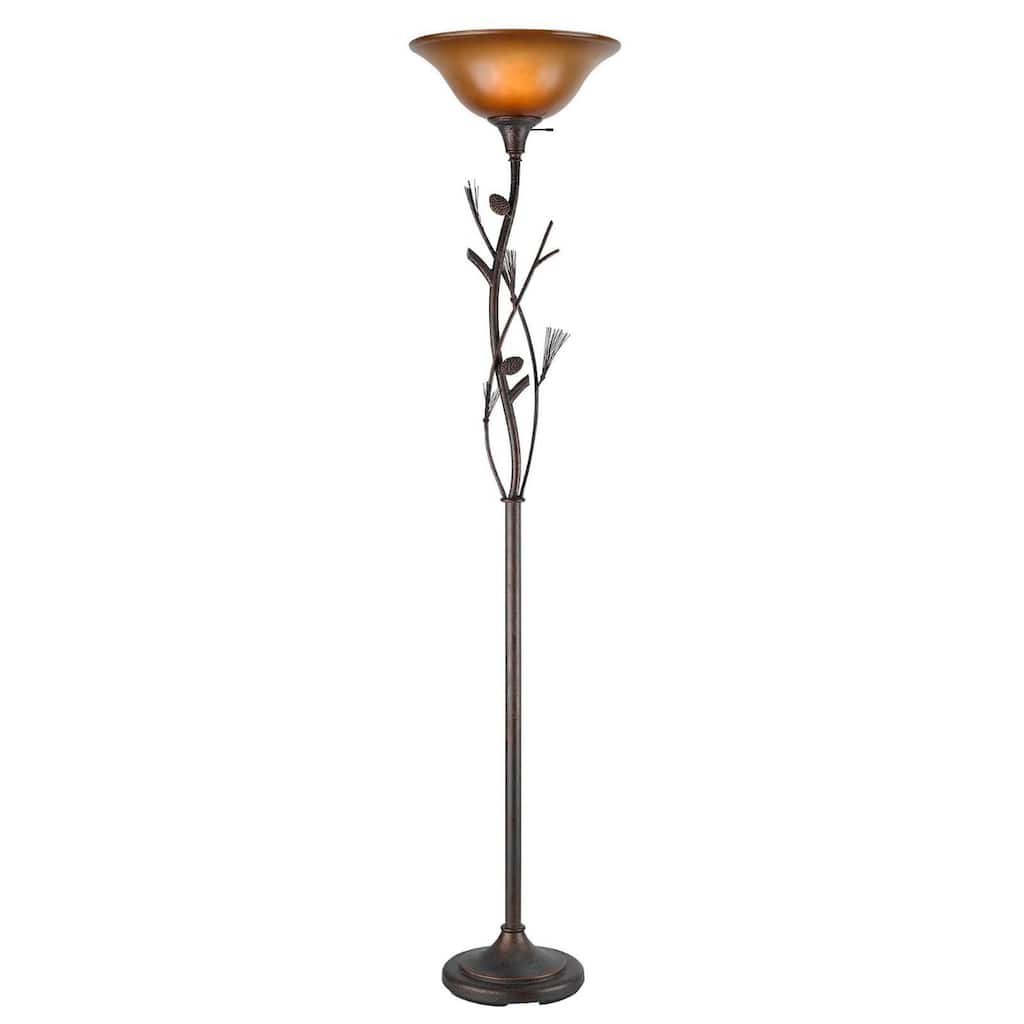 72'' Rustic Amber Torchiere Floor Lamp with Frosted Glass Dome Shade - 16" x 16" x 72"