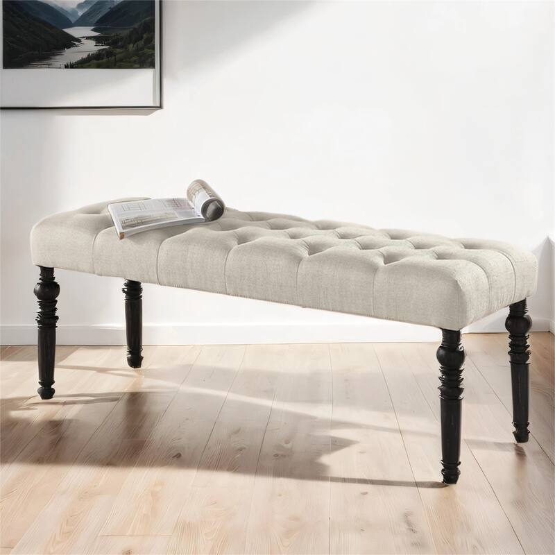 Fabric Tufted Turned Leg Dining Bench
