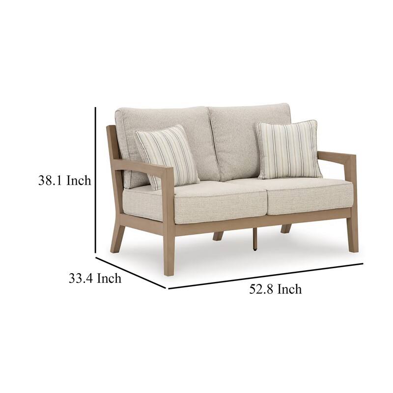 Karo Outdoor Loveseat, 53 Inch, 2 Accent Pillows, Beige Nuvella Fabric