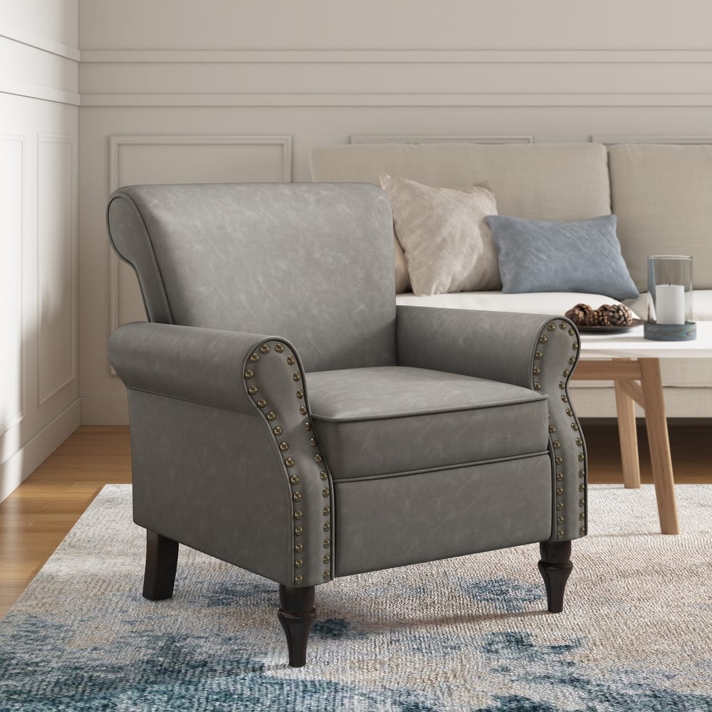 Modern Upholstered Armchair Nailhead Trim Accent Chair
