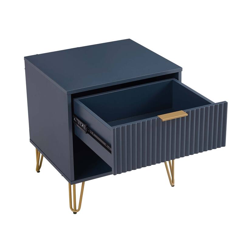 20" Fluted Nightstand with Single Drawer and Metal Legs Modern Design