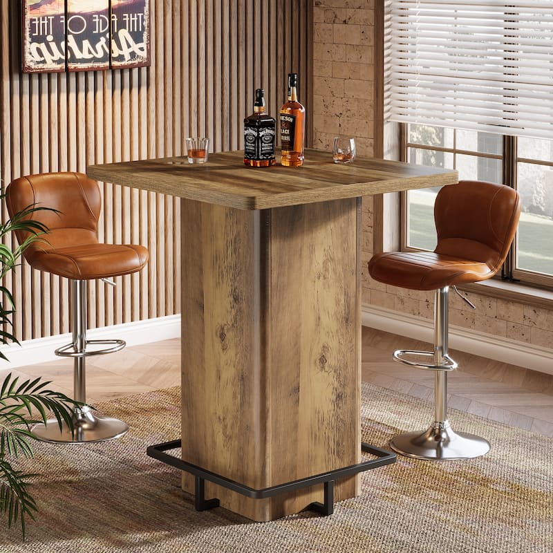 High Wood Bar Table, Bistro Pub Table, Dining Coffee Cocktail Living Room Accent Pub Desk - Brown