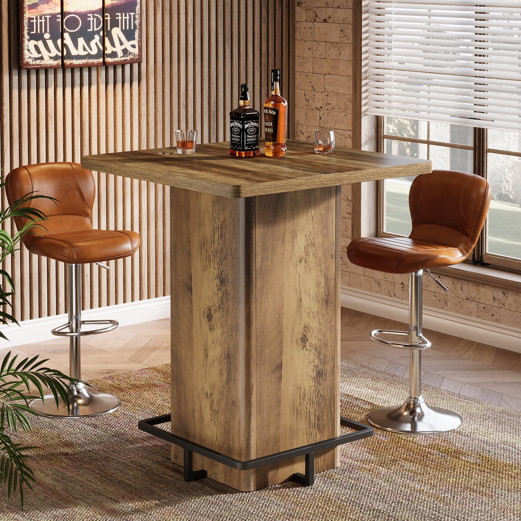 High Wood Bar Table, Bistro Pub Table, Dining Coffee Cocktail Living Room Accent Pub Desk